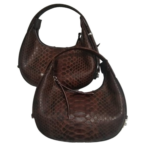 Brown Small Snakeskin Women Oval Purse Handbag - Picture 3 of 5